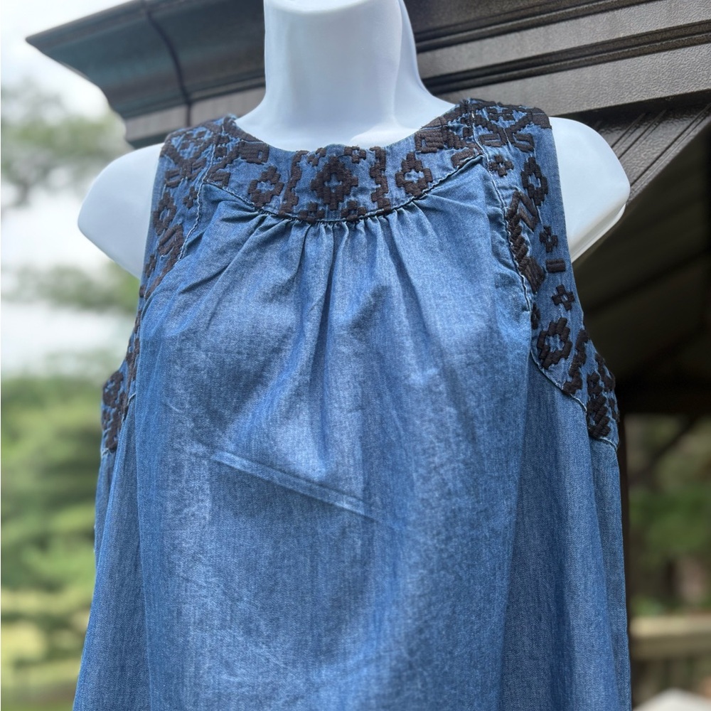 NWT Old Navy Denim Blue Mini Dress with Black Embroidery, Size: M - Picture 3 of 8